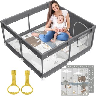 Foto 1 | Foto 1 | Baby Playpen Fodoss Con Tapete Para Bebés Y Niños Pequeños, Color Gris Oscuro - Venta Internacional.