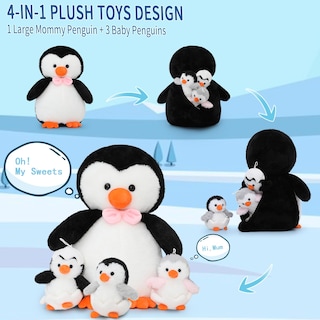 Foto 5 | Foto 5 | Pingüino de Peluche Morismos con 3 Bebés en el Interior de 42 Cm - Venta Internacional