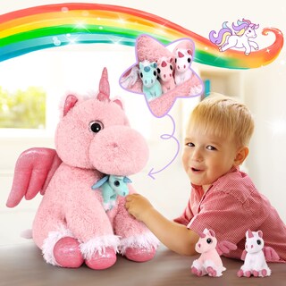 Foto 6 | Foto 6 | Peluche Morismos Unicornio Rosa con Bebés en el Interior 45 Cm - Venta Internacional
