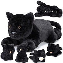 Peluche Skylety Cat Con Bebés En El Interior De 40 Cm, Color Negro - Venta Internacional.