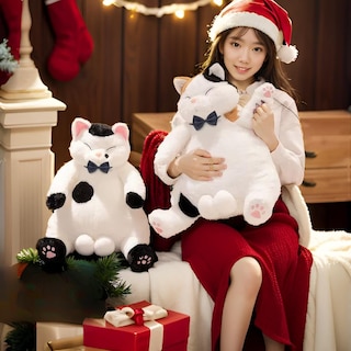 Foto 5 | Foto 5 | Peluche Con Forma De Gato Gordo Con Pelota, 35 Cm, Marrón Y Blanco - Venta Internacional.