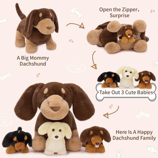 Foto 3 | Foto 3 | Peluche Tezituor Dachshund Con 3 Bebés De 45 Cm - Venta Internacional.