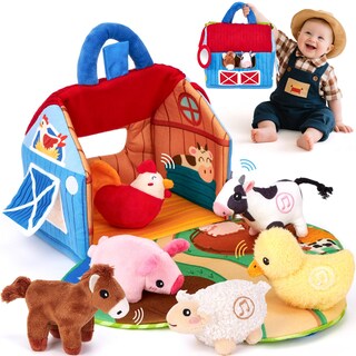 Foto 1 | Foto 1 | Juego De Juguetes Talking Barn Hahaland Con Animales De Granja De Peluche De 6 A 12 M - Venta Internacional.