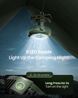 Foto 4 | Foto 4 | Ventilador de Camping Gaiatop 4000 mAh con Luz Recargable y 3 Velocidades