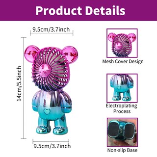 Foto 5 | Foto 5 | Miniventilador Portátil Generic Bear, Portátil, Recargable Por Usb, Rosa - Venta Internacional.