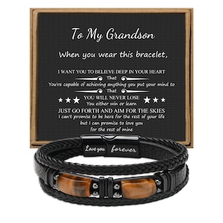 Foto 1 | Foto 1 | Pulsera Joycuff Grandson De Piel Negra Con 2 Piedras En Forma De Ojo De Tigre - Venta Internacional.