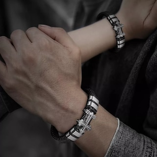 Foto 4 | Foto 4 | 5 Piezas Pulsera Para Hombre Lab.g De Cuero Con Hebilla Magnética Negro