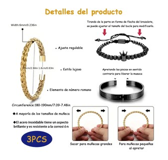 Foto 2 | Foto 2 | Set 3 Pulseras De Corona Acero Lujo Romano Brazalete Inox