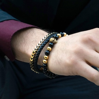 Foto 3 | Foto 3 | Brazalete Crisol De Acero Inoxidable Chapado En Oro Con Piedra Ónice - Venta Internacional.