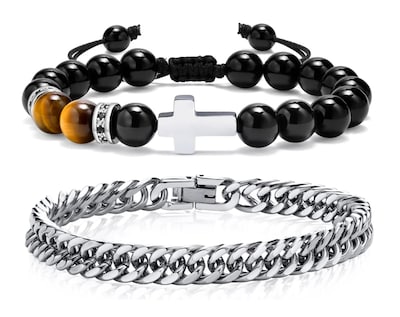 Foto 1 | Foto 1 | Pulsera Hombre Acero Inoxidable Cruz Ojo De Tigre Negro