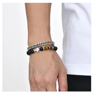 Foto 2 | Foto 2 | Pulsera Hombre Acero Inoxidable Cruz Ojo De Tigre Negro