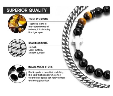 Foto 4 | Foto 4 | Pulsera Hombre Acero Inoxidable Cruz Ojo De Tigre Negro