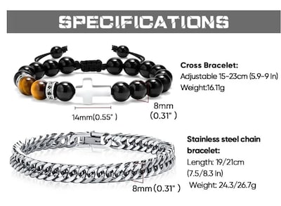 Foto 5 | Foto 5 | Pulsera Hombre Acero Inoxidable Cruz Ojo De Tigre Negro