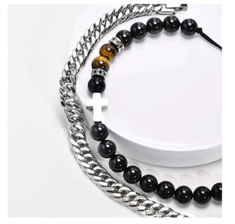 Foto 6 | Foto 6 | Pulsera Hombre Acero Inoxidable Cruz Ojo De Tigre Negro
