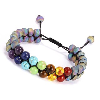 Foto 1 | Foto 1 | Pulsera Huoguo De Ágata Multicolor De 7 Chakras De Doble Capa - Venta Internacional.