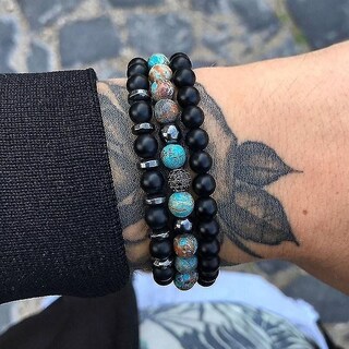 Foto 3 | Foto 3 | Juego De Pulseras Huoguo Para Hombre 17 Modernas Cuentas De Piedra Hechas A Mano - Venta Internacional.