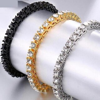 Foto 2 | Foto 2 | Pulsera Huoguo Hip Hop Iced Out Con Diamantes De Imitación De Una Hilera Dorada - Venta Internacional.