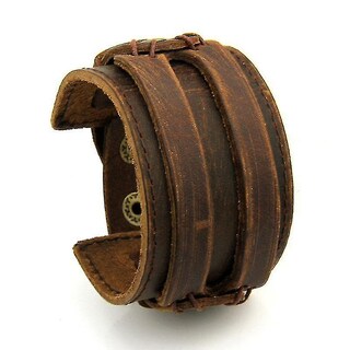 Foto 1 | Foto 1 | Brazalete Huoguo De Piel Unisex Doble Ancho Marrón 4 4 Cm - Venta Internacional.
