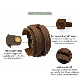 Foto 2 | Foto 2 | Brazalete Huoguo De Piel Unisex Doble Ancho Marrón 4 4 Cm - Venta Internacional.