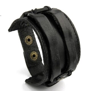 Foto 3 | Foto 3 | Brazalete Huoguo De Piel Unisex Doble Ancho Marrón 4 4 Cm - Venta Internacional.