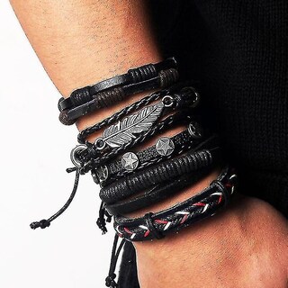 Foto 2 | Foto 2 | Pulsera Huoguo Classic De Cuero Multicapa Para Hombre - Venta Internacional.