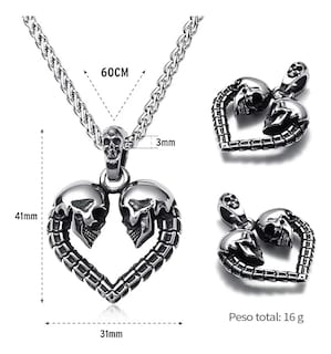 Foto 3 | Foto 3 | Collar De Corazón Belug Cadena De Calavera Acero Inoxidable Gótica Plata