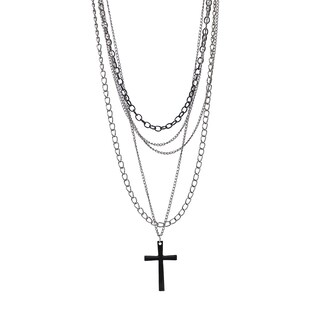 Foto 1 | Foto 1 | Collar Huoguo Con Colgante Multicapa Con Forma De Cruz Negra De Metal Largo - Venta Internacional.