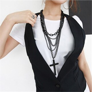 Foto 3 | Foto 3 | Collar Huoguo Con Colgante Multicapa Con Forma De Cruz Negra De Metal Largo - Venta Internacional.