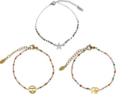 Foto 1 | Foto 1 | Kit Tres Pulseras Estrella Corazones y Elefante Horoz Ch64 Acero Inoxidable