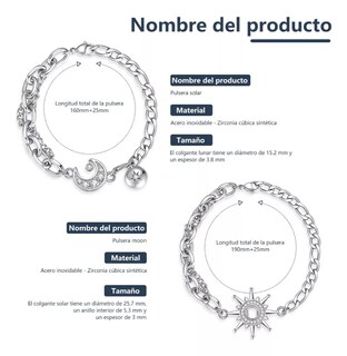 Foto 2 | Foto 2 | Pulseras De Pareja Xtellar Sol Y Luna Color Plata