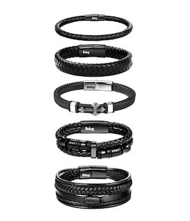 Foto 1 | Foto 1 | 5 Piezas Pulsera Para Hombre De Cuero Con Hebilla Magnética Belug Negro