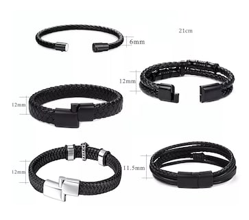 Foto 2 | Foto 2 | 5 Piezas Pulsera Para Hombre De Cuero Con Hebilla Magnética Belug Negro