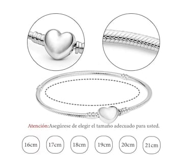 Foto 3 | Foto 3 | Pulsera Plata Corazón Para Charms Cadena Serpiente Broche