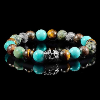 Foto 5 | Foto 5 | Pulsera Crucible De Acero Inoxidable Con Calavera Con Ojo De Tigre, Turquesa - Venta Internacional.