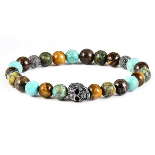 Foto 1 | Foto 1 | Pulsera Crucible De Acero Inoxidable Con Calavera Con Ojo De Tigre Y Turquesa - Venta Internacional.