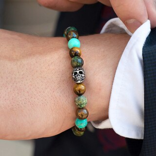 Foto 3 | Foto 3 | Pulsera Crucible De Acero Inoxidable Con Calavera Con Ojo De Tigre Y Turquesa - Venta Internacional.