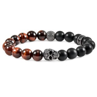 Foto 1 | Foto 1 | Brazalete Crucible De Acero Inoxidable Con Calavera, Ojo De Tigre Rojo Y Ónix - Venta Internacional.