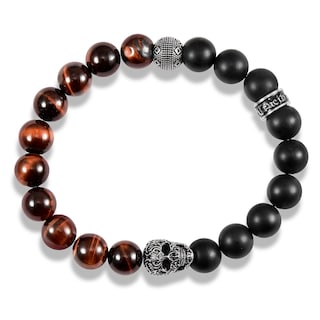Foto 2 | Foto 2 | Brazalete Crucible De Acero Inoxidable Con Calavera, Ojo De Tigre Rojo Y Ónix - Venta Internacional.