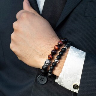 Foto 3 | Foto 3 | Brazalete Crucible De Acero Inoxidable Con Calavera, Ojo De Tigre Rojo Y Ónix - Venta Internacional.