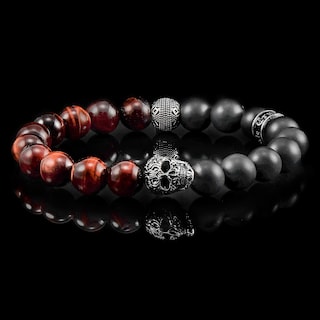Foto 5 | Foto 5 | Brazalete Crucible De Acero Inoxidable Con Calavera, Ojo De Tigre Rojo Y Ónix - Venta Internacional.