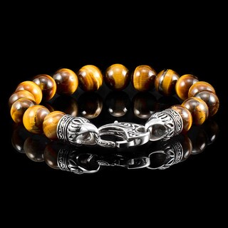Foto 4 | Foto 4 | Pulsera Con Cuentas En Forma De Crisol, Ojo De Tigre, Acero Envejecido, 10 Mm - Venta Internacional.