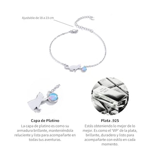 Foto 5 | Foto 5 | Pulsera Chulada Gato Con Bola De Estambre De Plata .925 Y Chapa De Platino Se Puede Mojar