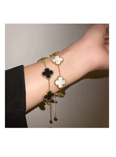 Foto 2 | Foto 2 | 2 Pulsera Trébol Cuatro Acero Inoxidable Novia Mujer Color Negro/blanco2 Pulsera Trébol Cuatro Acero Inoxidable Novia Mujer