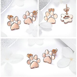 Foto 3 | Foto 3 | Pendientes Huoguo De Plata De Ley 925 Chapados En Oro Rosa Con Forma De Pata De Gato - Venta Internacional.