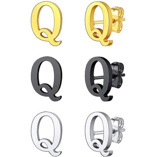 Foto 1 | Foto 1 | Pendientes Huoguo Con Inicial De Letra Q De Acero Inoxidable 3 Pares - Venta Internacional.