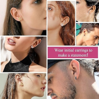 Foto 5 | Foto 5 | Pendientes Huoguo Con Inicial De Letra Q De Acero Inoxidable 3 Pares - Venta Internacional.