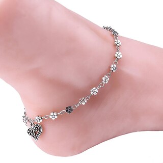 Foto 2 | Foto 2 | Pulsera Tobillera Para Mujer Cadena De Cuentas Plateadas Con Diamantes De Imitación - Venta Internacional.