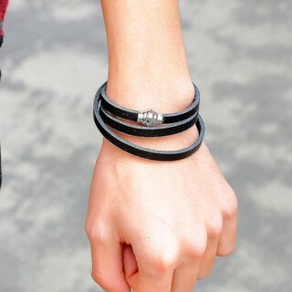 Foto 3 | Foto 3 | Pulsera Huoguo De Cuero Negro Con Múltiples Vueltas Para Hombre - Venta Internacional.