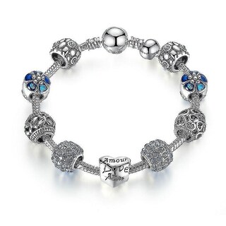 Foto 1 | Foto 1 | Brazalete Huoguo Con Dijes Chapados En Plata Con Forma De Amor Y Flor - Venta Internacional.