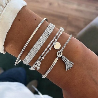 Foto 2 | Foto 2 | Conjunto De Pulseras Huoguo Vintage Con Borlas Multicapa Redondas Para Mujer - Venta Internacional.